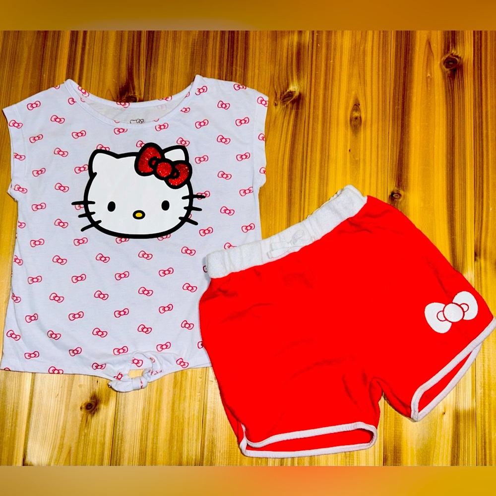 Hello Kitty Girls 2-Piece Fashion Tee Shirt and Active Short Set size 8/10